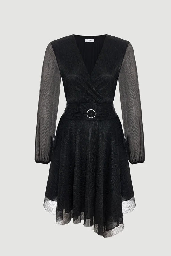 Envelope Cut Sparkling Evening Gown Black - 4