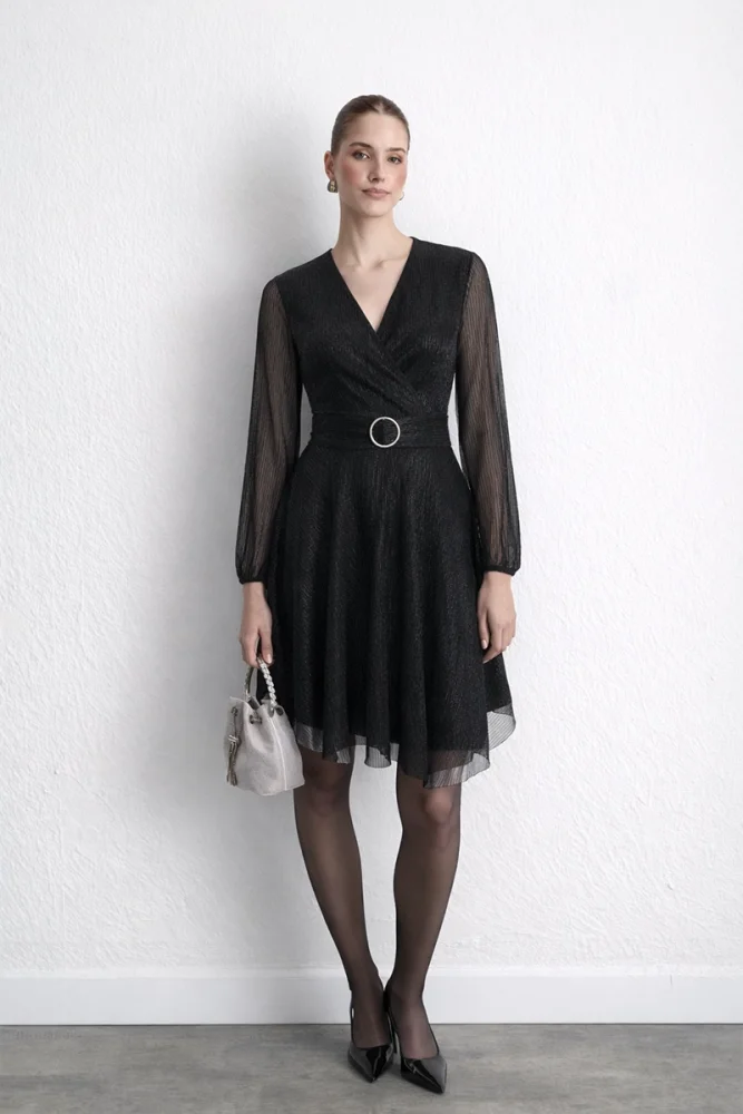 Envelope Cut Sparkling Evening Gown Black Black