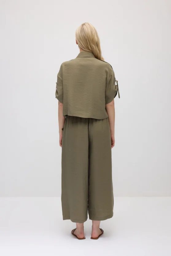 Epaulet Sleeve Tencel Shirt - Khaki - 4