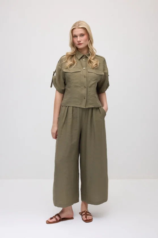 Epaulet Sleeve Tencel Shirt - Khaki - Gusto