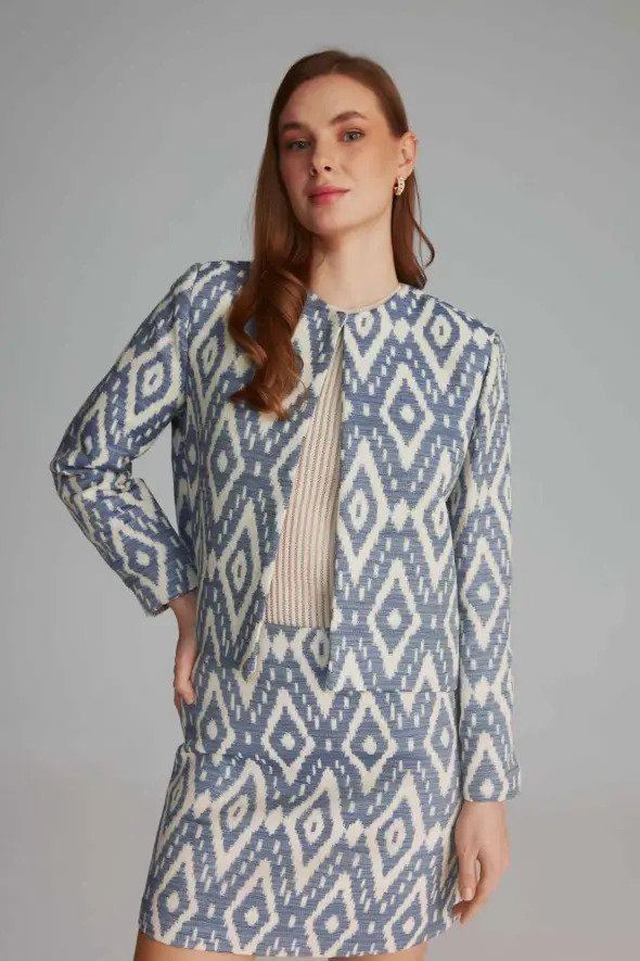 Ethnic Pattern Jacket - Blue - 1