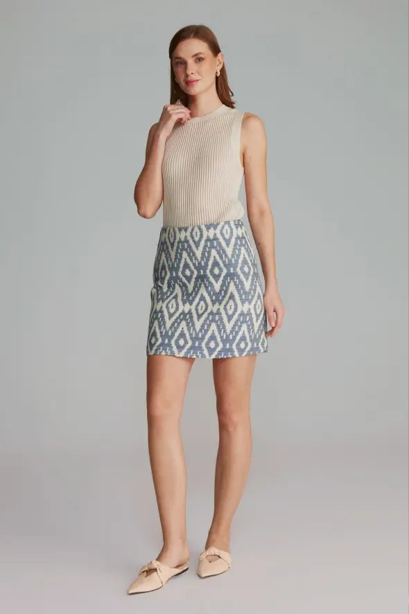 Ethnic Pattern Mini Skirt - Blue - 2