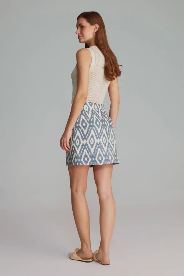 Ethnic Pattern Mini Skirt - Blue - 5