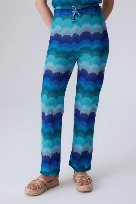 Ethnic Pattern Raschel Knit Pants - Blue - Gusto