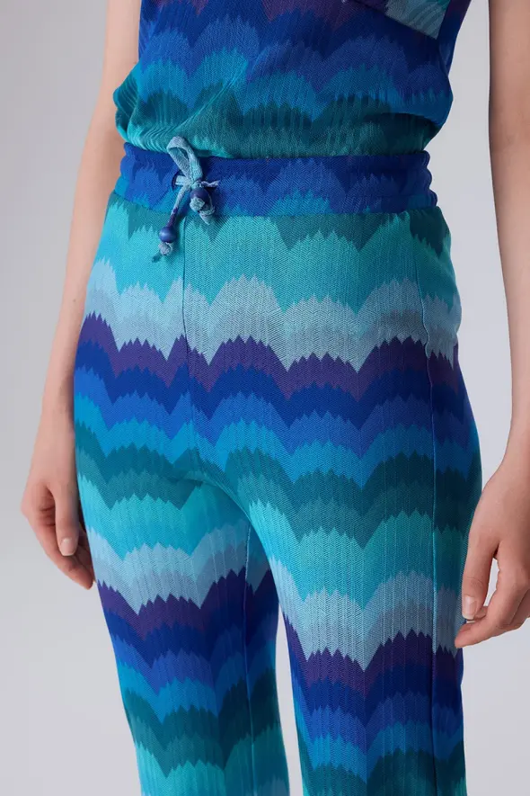 Ethnic Pattern Raschel Knit Pants - Blue - 3