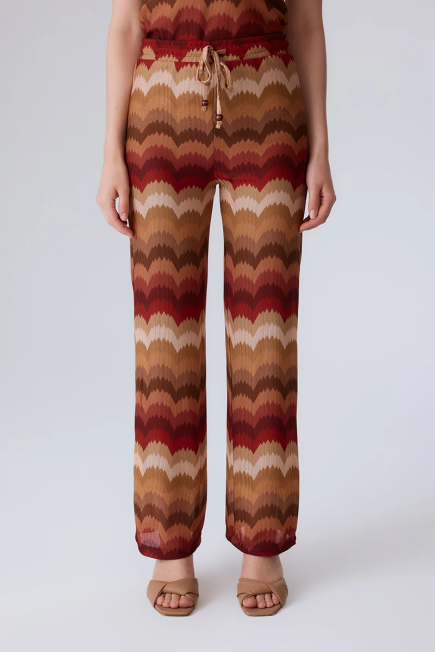 Ethnic Pattern Raschel Knit Pants - Orange - Gusto