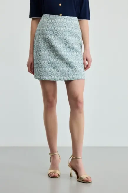 Ethnic Patterned Cotton Skirt - Blue Blue