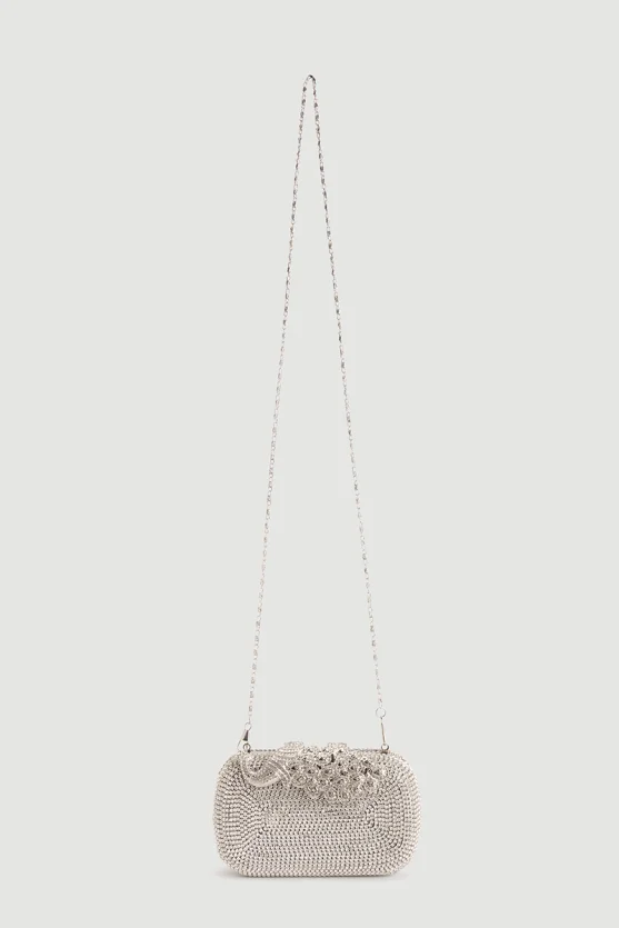Evening Clutch Bag with Metal Detail and Stones Silver - 3