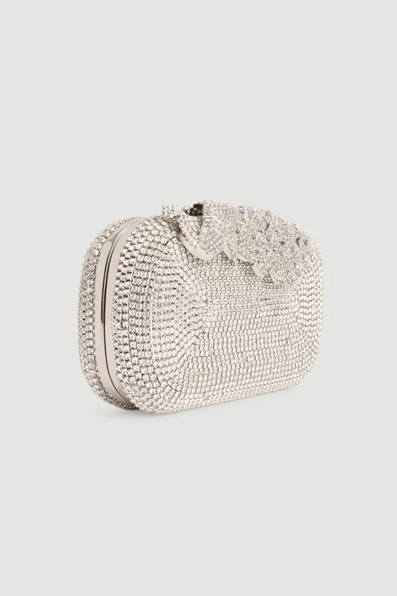 Evening Clutch Bag with Metal Detail and Stones Silver - 4