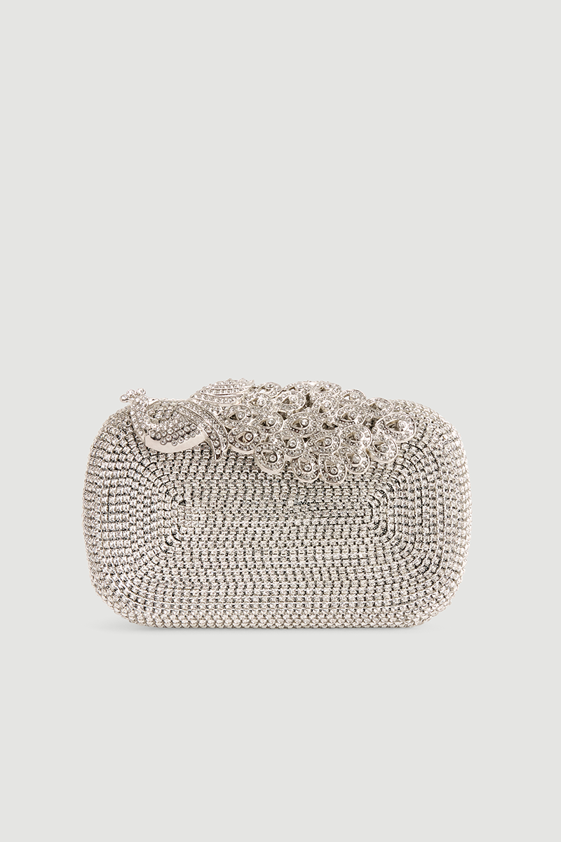 Evening Clutch Bag with Metal Detail and Stones Silver - Gusto