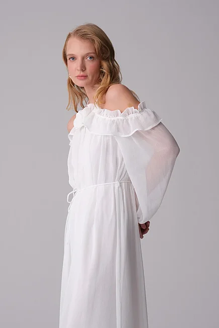 Evening Dress with Floral Brooch - White - 7