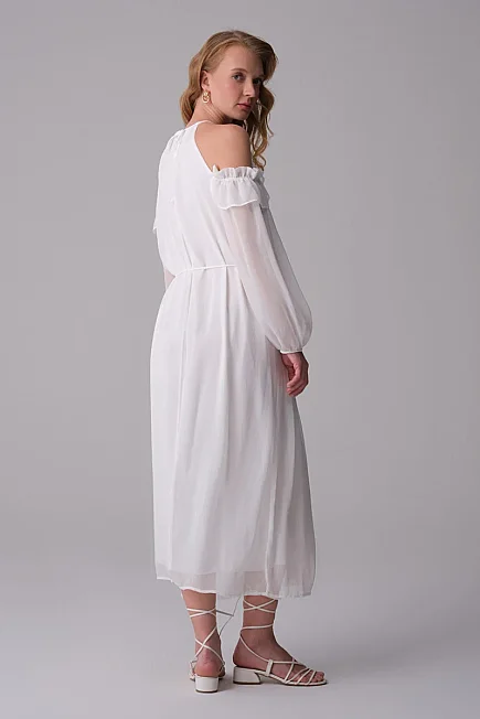 Evening Dress with Floral Brooch - White - 11