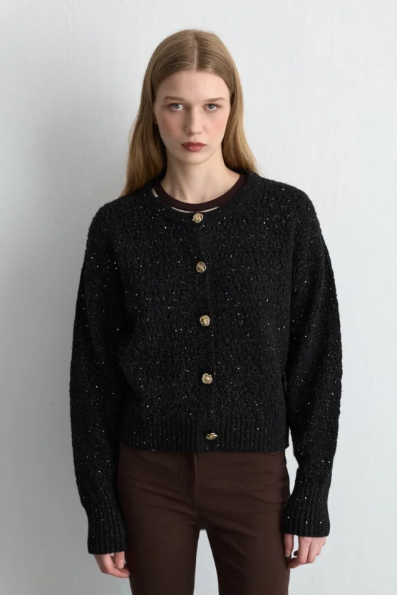 Eyelet Knit Cardigan Black - Gusto
