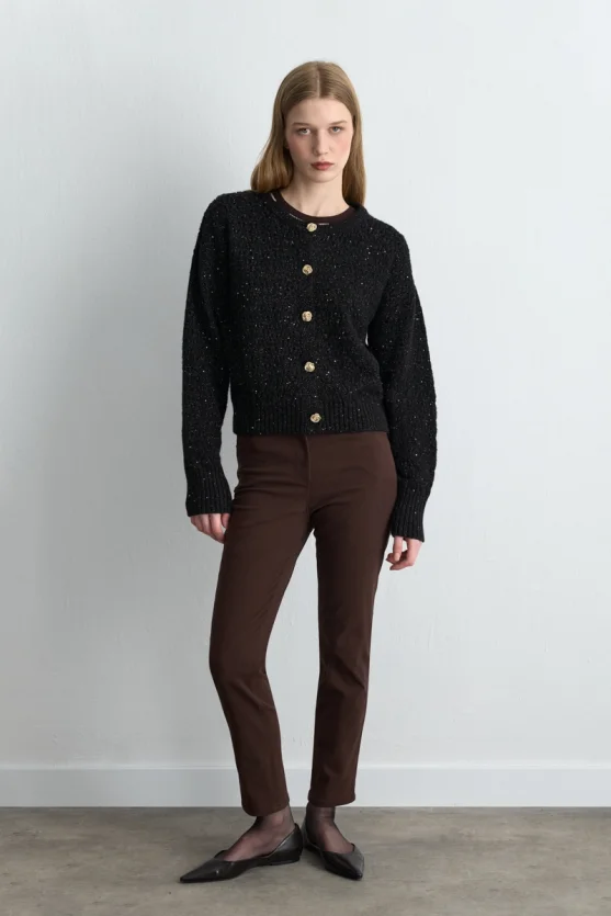 Eyelet Knit Cardigan Black - Gusto