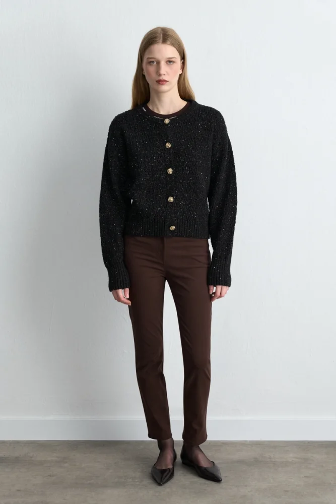 Eyelet Knit Cardigan Black Black