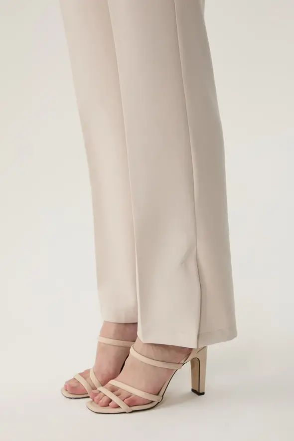 Fabric Pants with Slit - Beige - 5