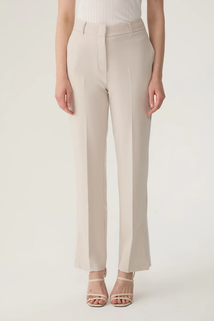 Fabric Pants with Slit - Beige Beige