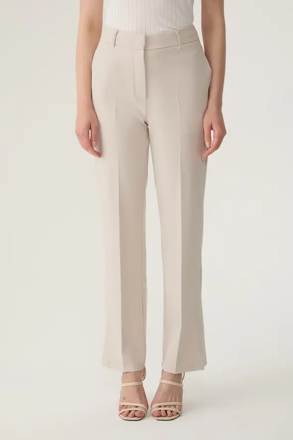 Fabric Pants with Slit - Beige - 1