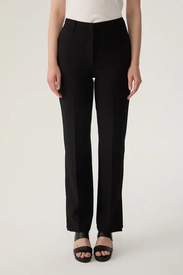 Fabric Pants with Slit - Black - 1