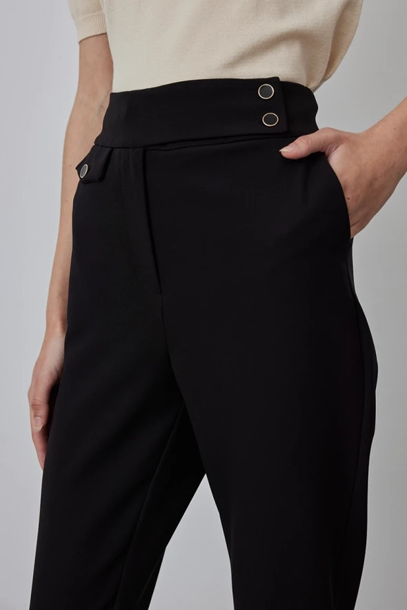 Fabric Sigaret Pants with Belt Pockets - Black - 5