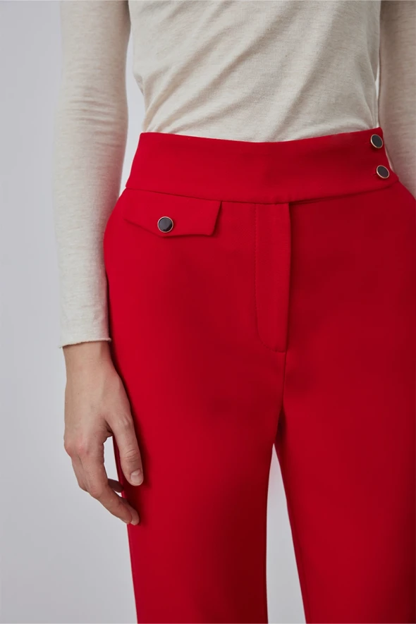 Fabric Sigaret Pants with Belt Pockets - Red - 4