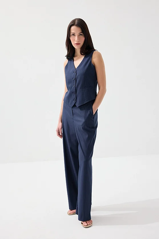 Faint Striped Classic Vest - Navy Blue - Gusto