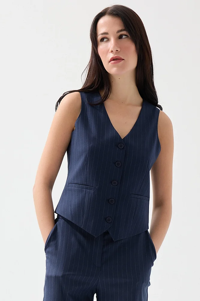 Faint Striped Classic Vest - Navy Blue - Gusto