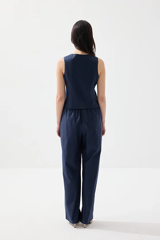 Faint Striped Classic Vest - Navy Blue - 6