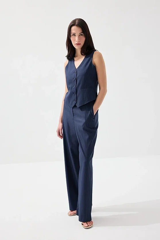 Faint Striped Classic Vest - Navy Blue - Gusto