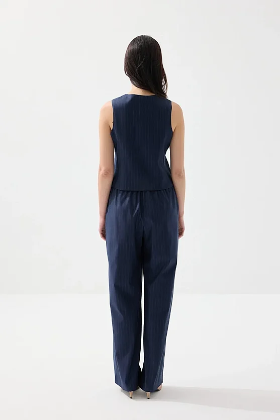 Faint Striped Classic Vest - Navy Blue - 6