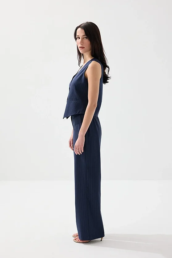 Faint Striped Classic Vest - Navy Blue - Gusto