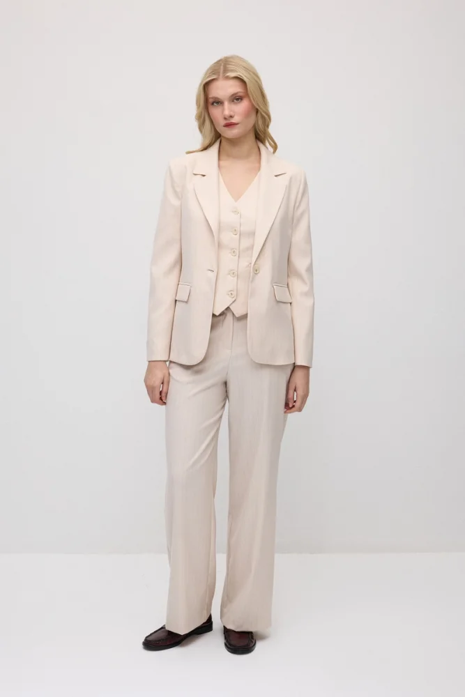 Faint Striped Wide-Leg Fabric Pants - Powder Pink Powder