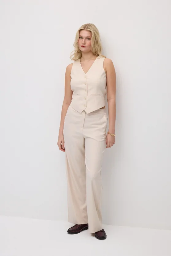 Faint Striped Wide-Leg Fabric Pants - Powder Pink - Gusto