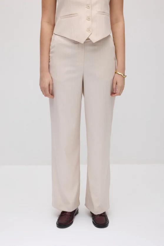 Faint Striped Wide-Leg Fabric Pants - Powder Pink - 2