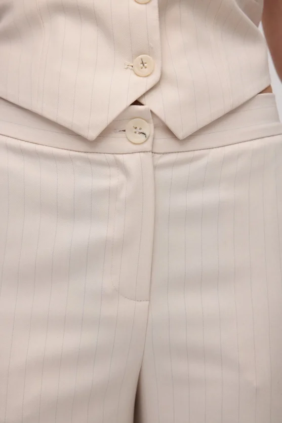 Faint Striped Wide-Leg Fabric Pants - Powder Pink - 5