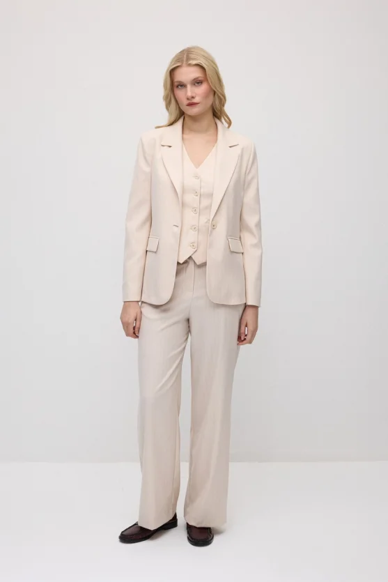 Faint Striped Wide-Leg Fabric Pants - Powder Pink - 1