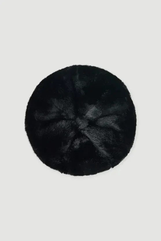 Faux Fur Beret - Black - 2