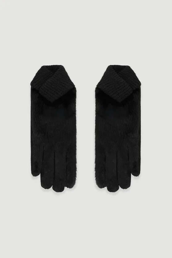 Faux Fur Gloves Black - Gusto