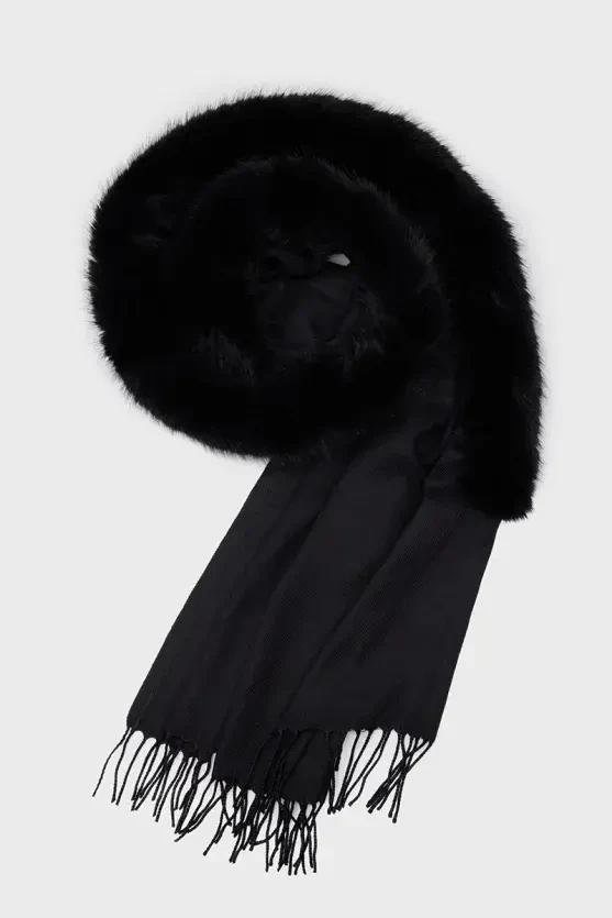 Faux Fur Shawl - Black - 1