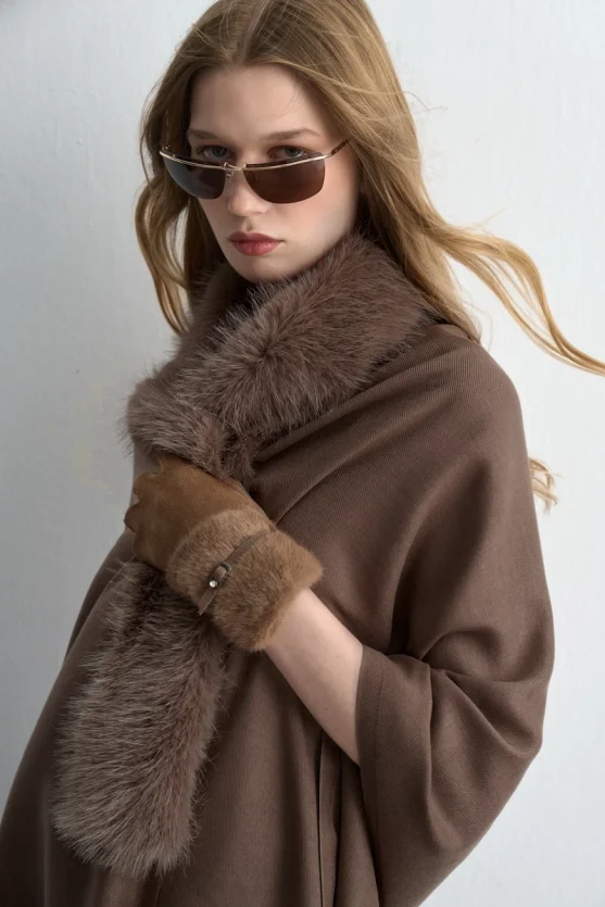Faux Fur Shawl – Brown - Gusto
