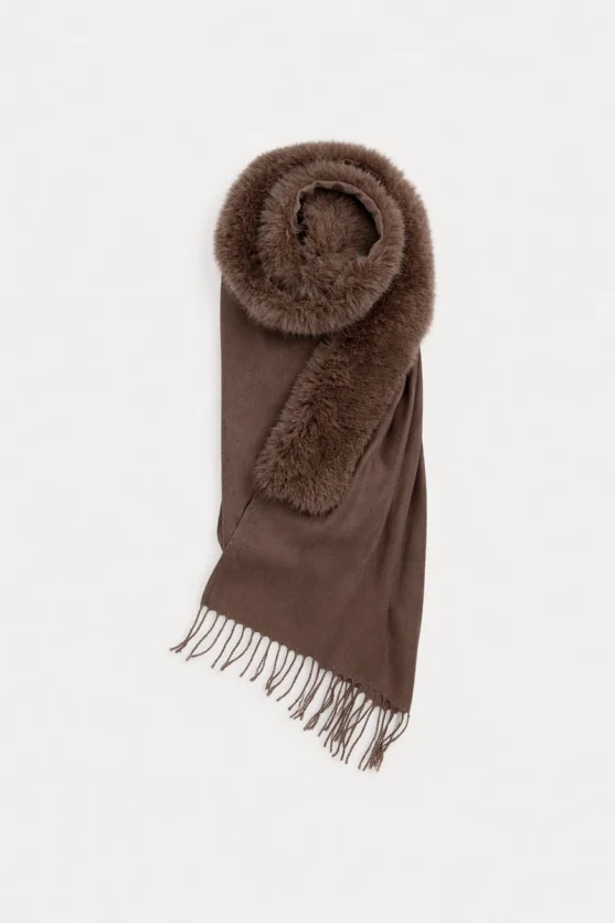 Faux Fur Shawl – Brown - 1