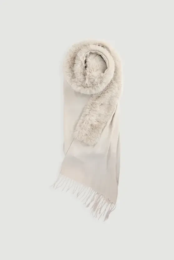 Faux Fur Shawl - Ecru - 1