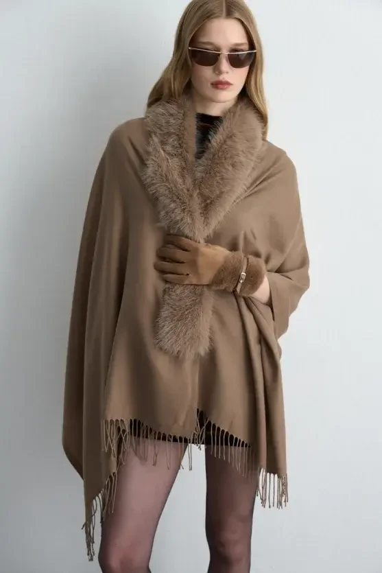 Faux Fur Shawl - Mink - 4