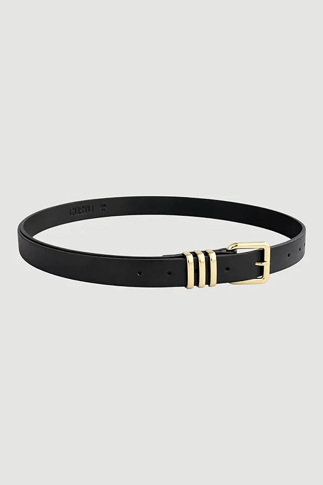 Faux Leather Belt with Metal Bridge - Black