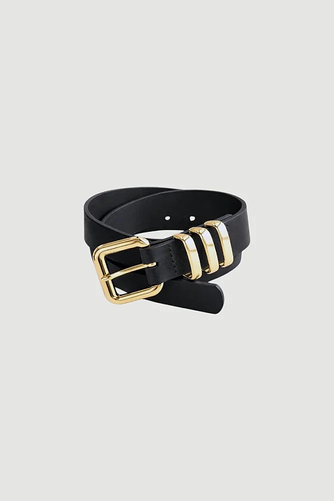 Faux Leather Belt with Metal Bridge - Black - Gusto (1)