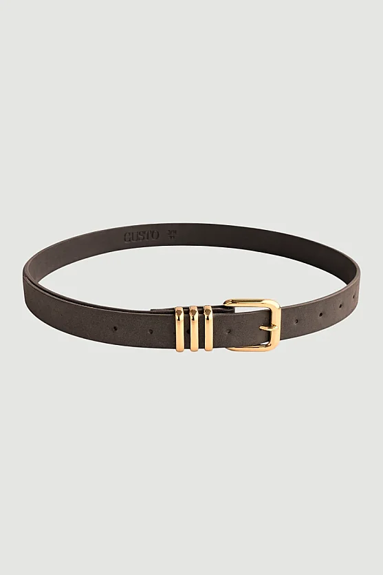 Faux Leather Belt with Metal Bridge - Brown - 1