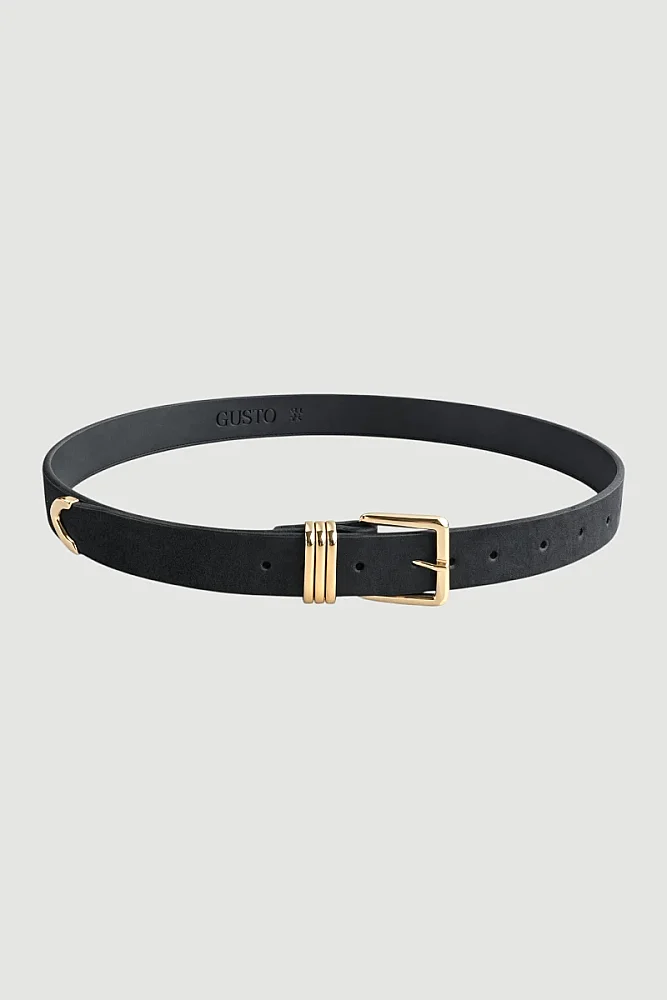 Faux Leather Belt with Square Buckle - Black Black