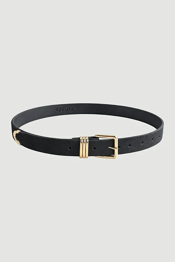 Faux Leather Belt with Square Buckle - Black - 1