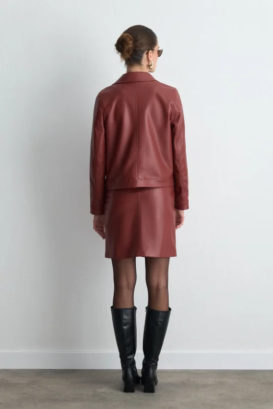 Faux Leather Jacket with Pockets Burgundy - Gusto