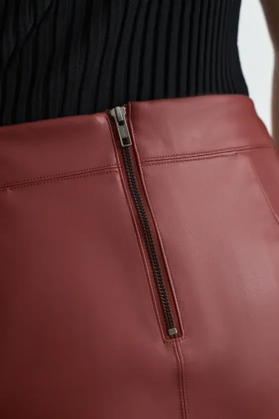 Faux Leather Mini Skirt - Burgundy - Gusto